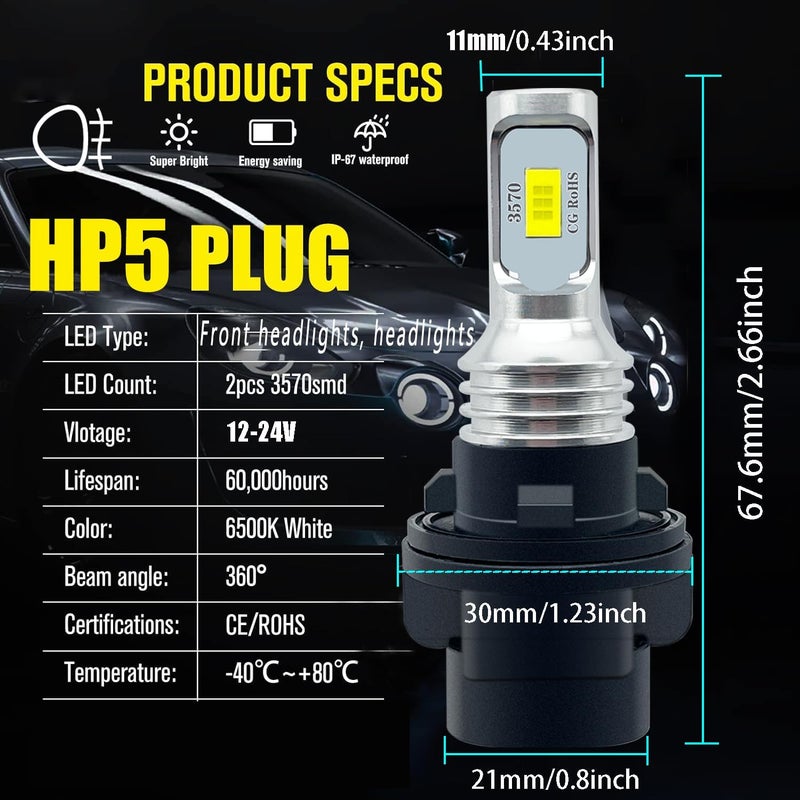 HAISECA 2Pcs HP5 Light Bulb White,5730SMD Chips 34901-HP5-601 34901-HN5-M40 LED Bulbs Hi-Lo Beam for ATV UTV. - Image 5